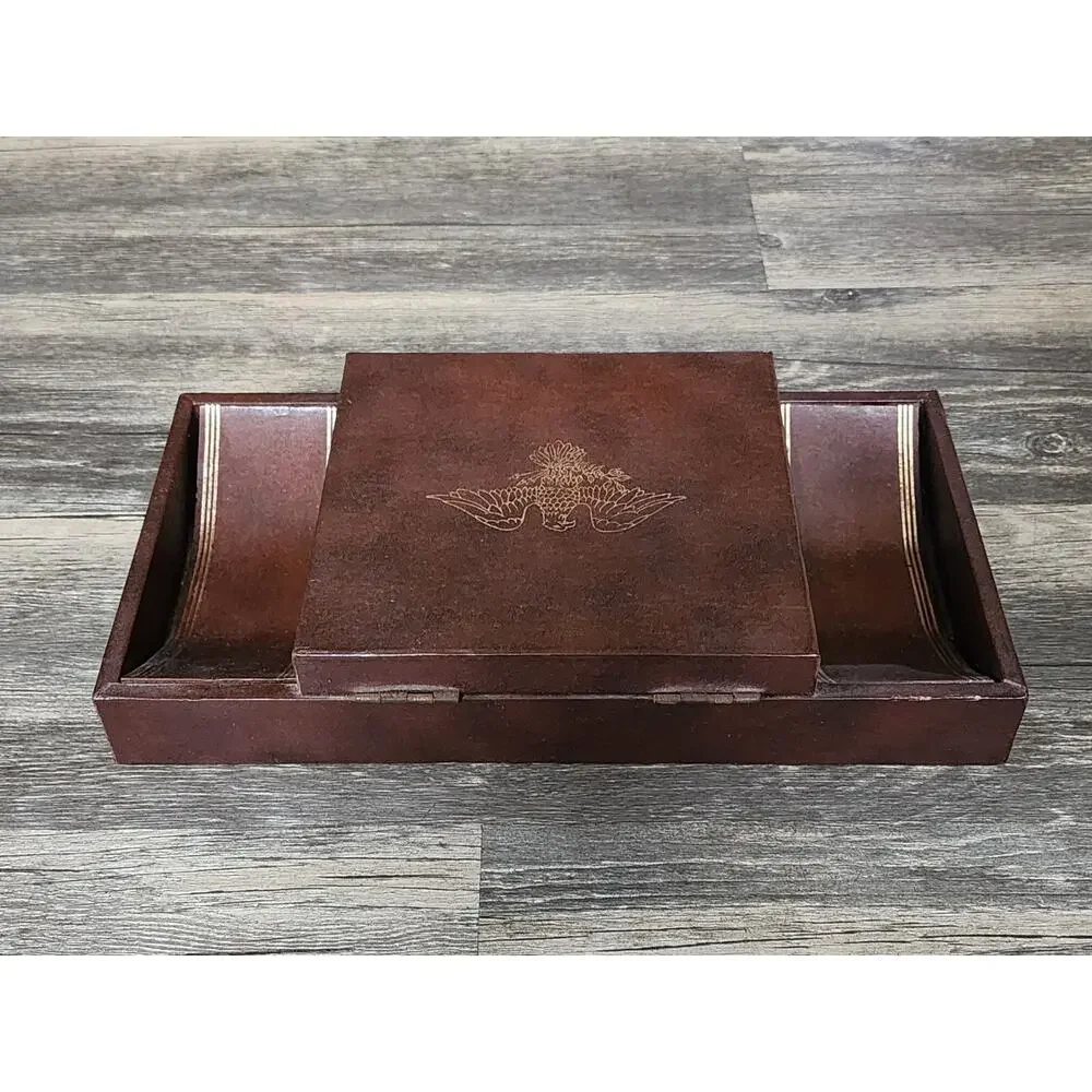 Mens Vintage Dresser Caddy Valet Faux Leather US Eagle Seal Jewelry Box